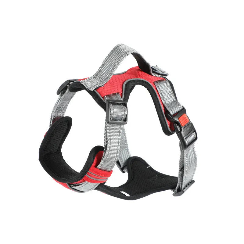 Polyester dog vest harness with chest strap and hand holding rope attachment in various colours