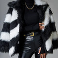 Faux fur coat with contrast colour lapel and removable fur collar in picture colour