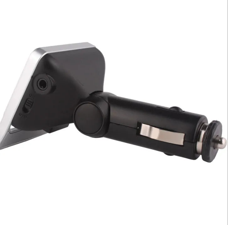 Silver Car Bluetooth MP3 player with monochrome screen and ABS plastic shell for vehicle use