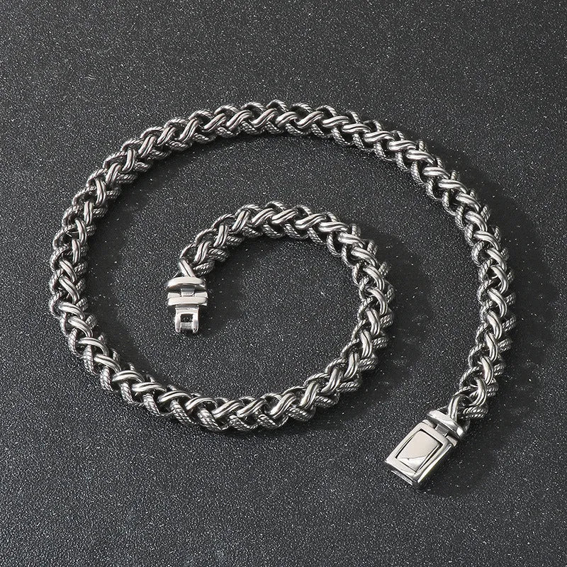 Men's antique silver titanium steel keel chain necklace with large hemp flower links