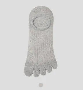 Modal cotton five-finger ultra-thin boat socks in solid colours including black, grey, khaki, and white.