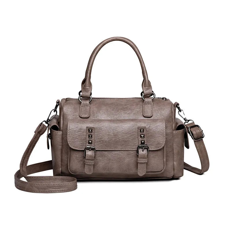 Large vintage messenger bag in horizontal square design with contrast stitching