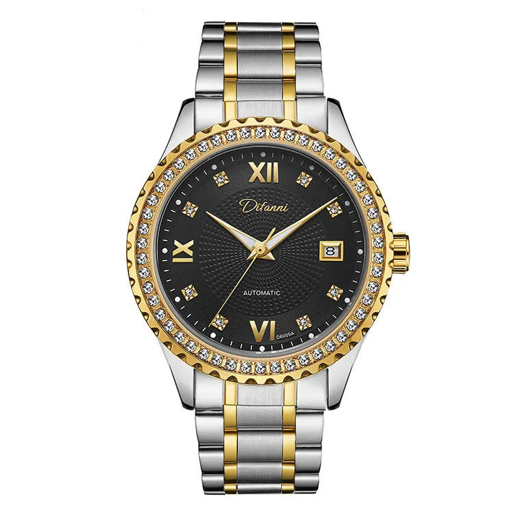 Men's automatic mechanical watch with luminous dial and waterproof construction in business style
