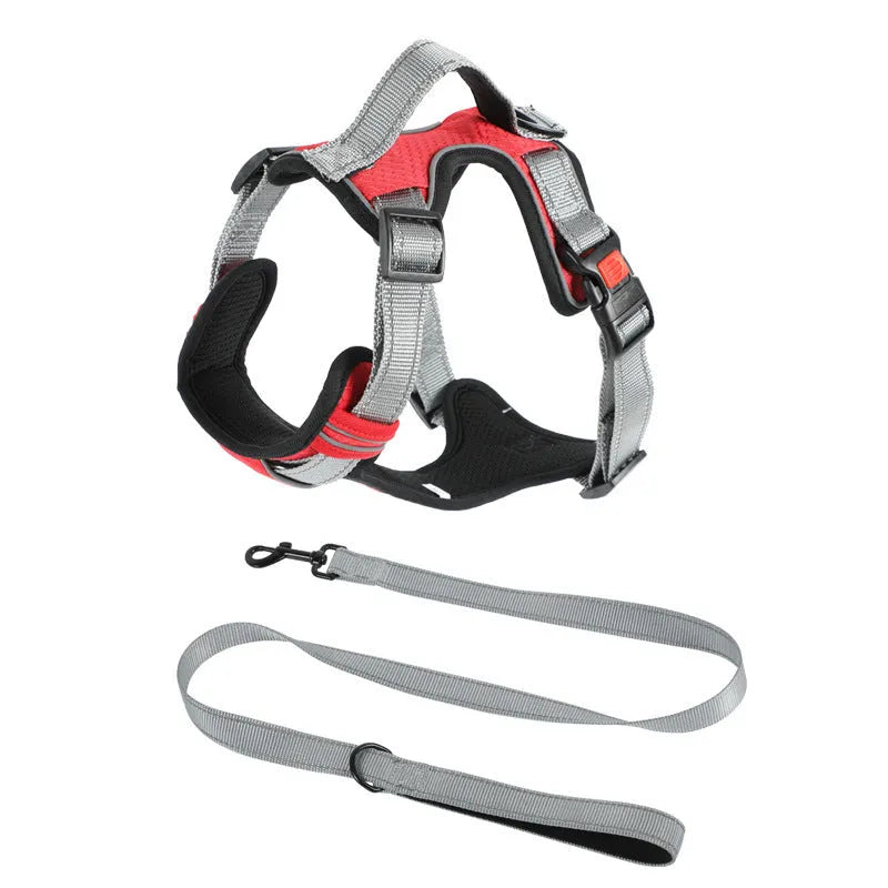 Polyester dog vest harness with chest strap and hand holding rope attachment in various colours
