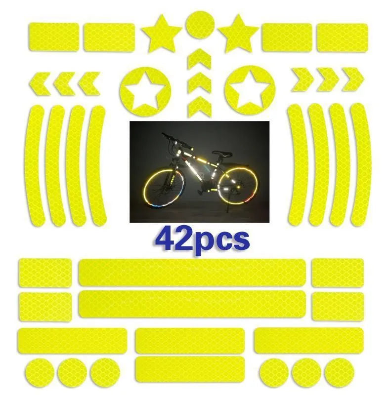 Sheet of reflective safety tape with a grid pattern for bicycles, shown in multiple colour options.