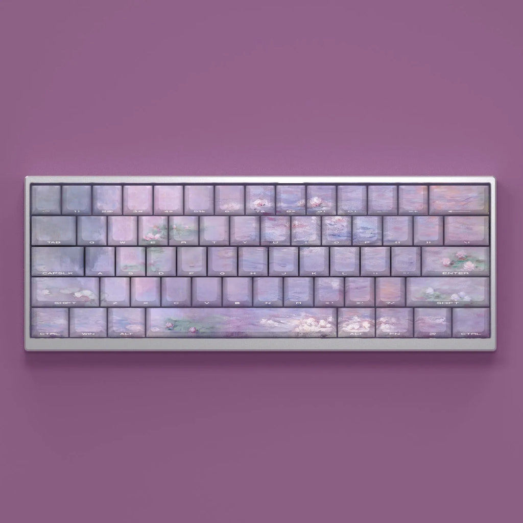 Wenshao Sleeping Lotus side-carved translucent PBT keycap set with 130 keys for mechanical keyboards.