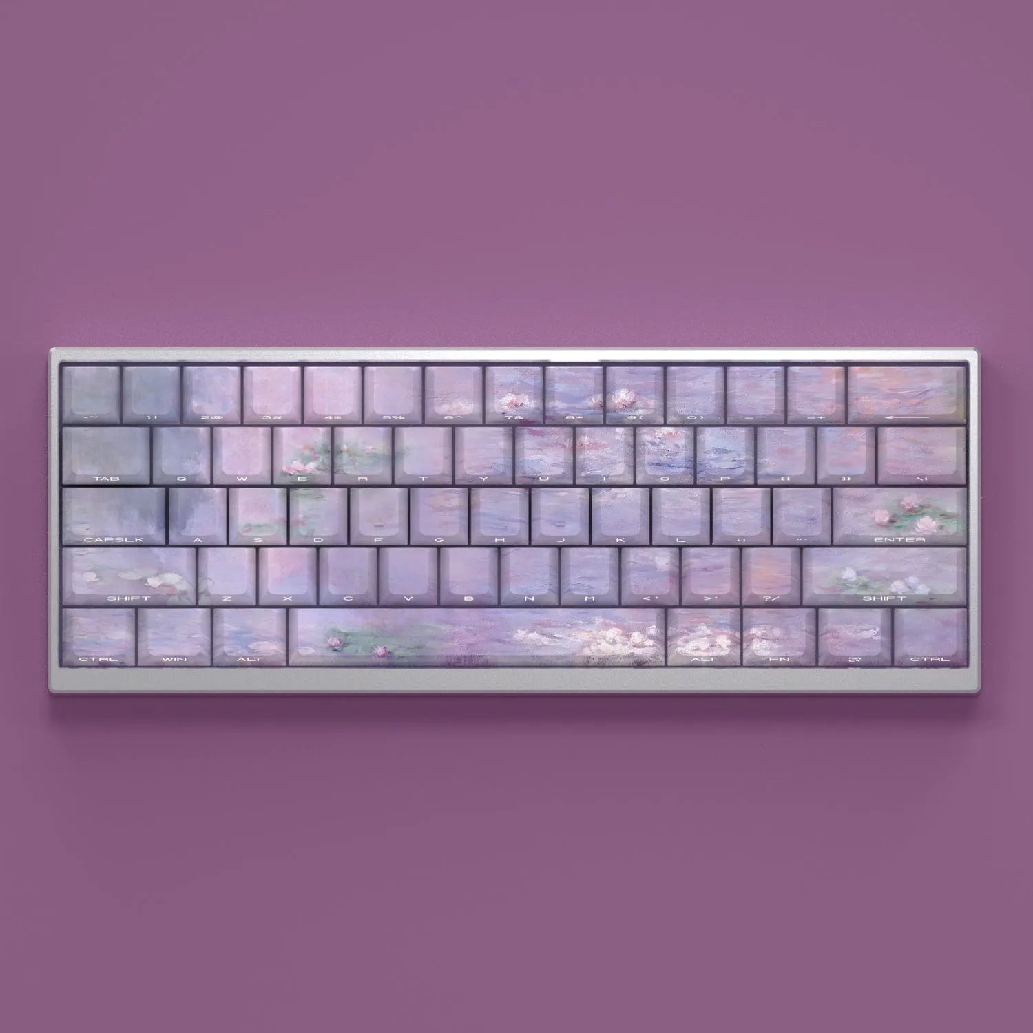Wenshao Sleeping Lotus side-carved translucent PBT keycap set with 130 keys for mechanical keyboards.