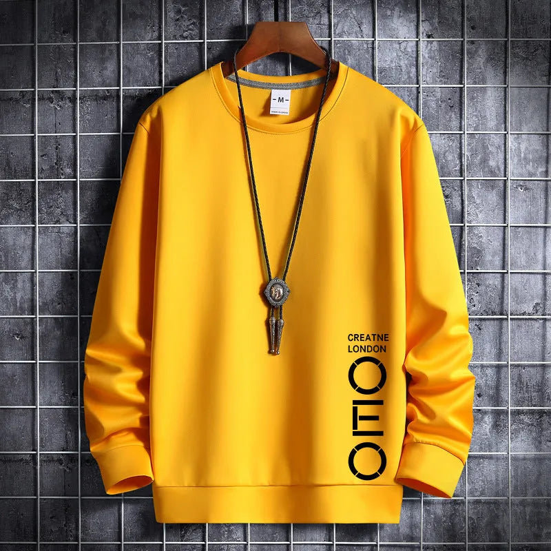 Men's thin round neck sweater in light grey, Korean hipster pullover style, cotton-polyester blend, front view