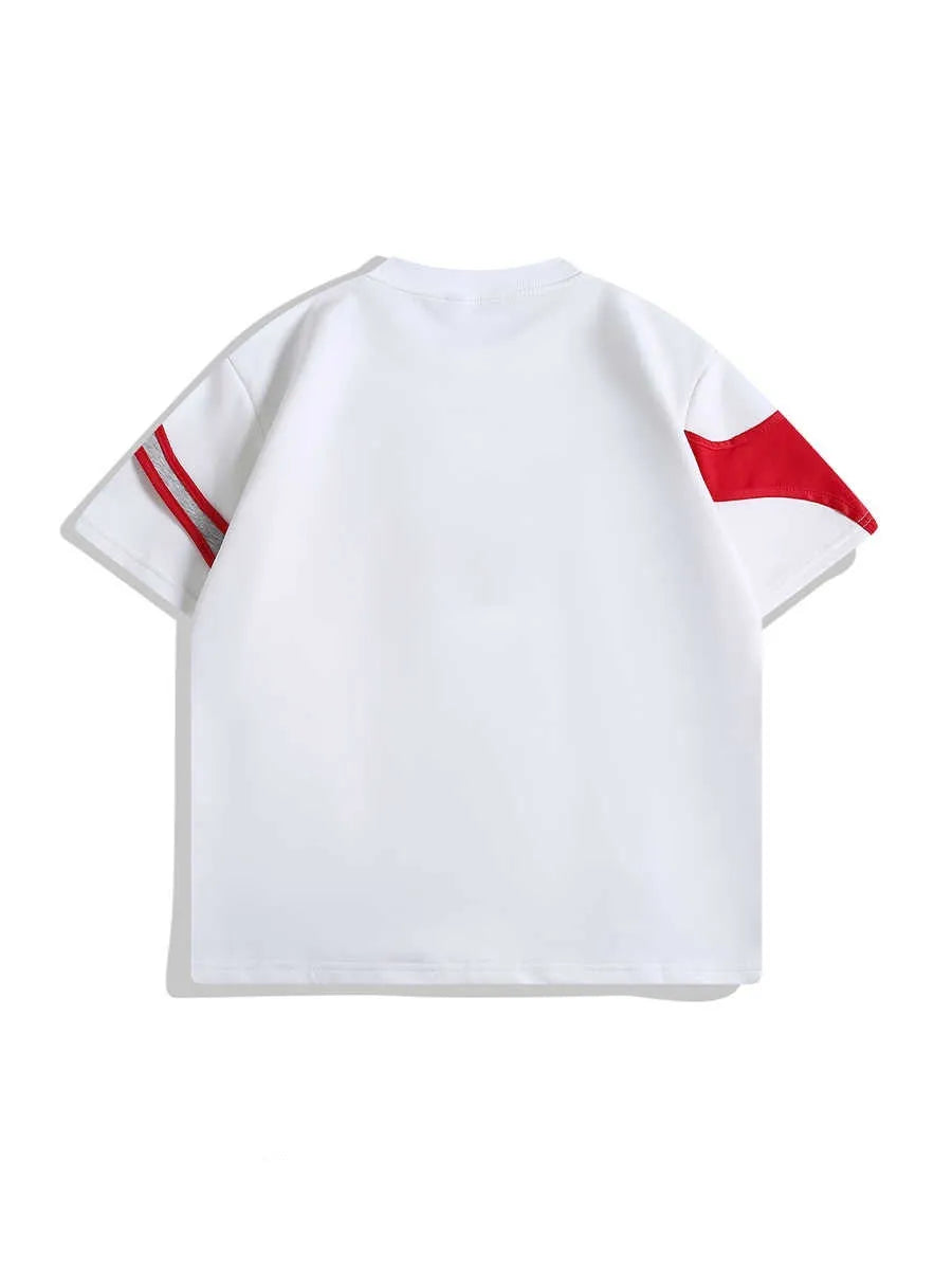Men's black cotton T-shirt with double-layer stitching on padded shoulder straps, loose fit design