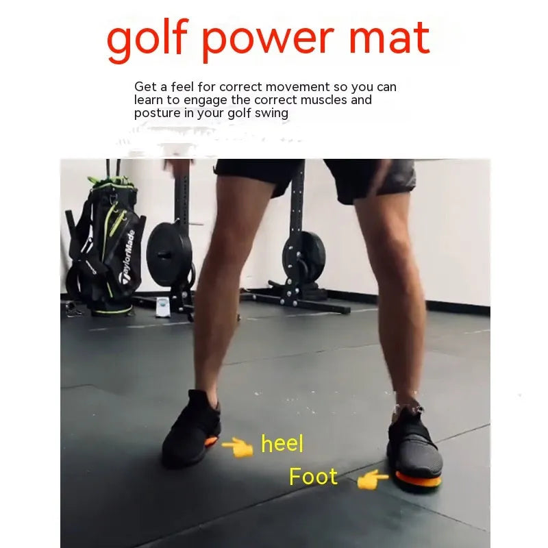 Orange golf training mat for centre of gravity and weight transfer practice