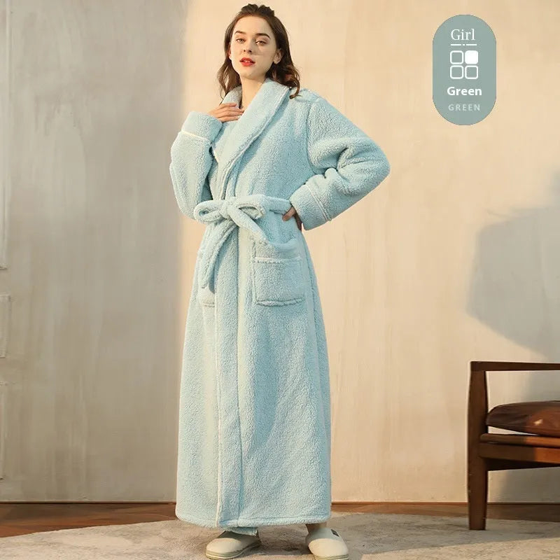 Thickened winter flannel bathrobe in Angola red available in plus sizes M, XL, XXXL