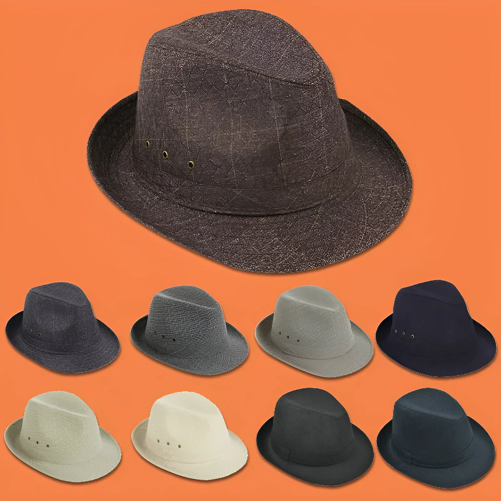 A thickened suit material fedora hat for men shown in a grey colour variant.