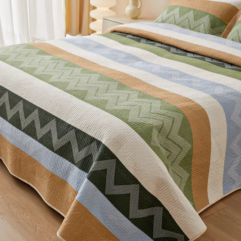 Pure cotton printed bed sheet set in modern simplicity style with reactive dyed patterns for summer bedding