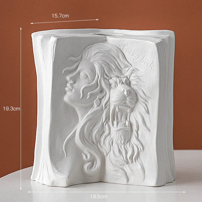 Glazed ceramic book stand in one of four artistic styles: lover, dancer, beauty and beast, or brushed face.