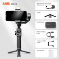 Black AI face fill light three-axis stabiliser with smartphone attached and magnetic fill light