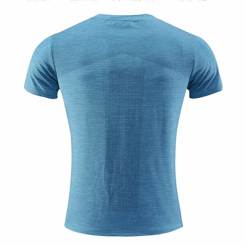 Short sleeve sports t-shirt for running in polyester spandex fabric, shown in red colour.