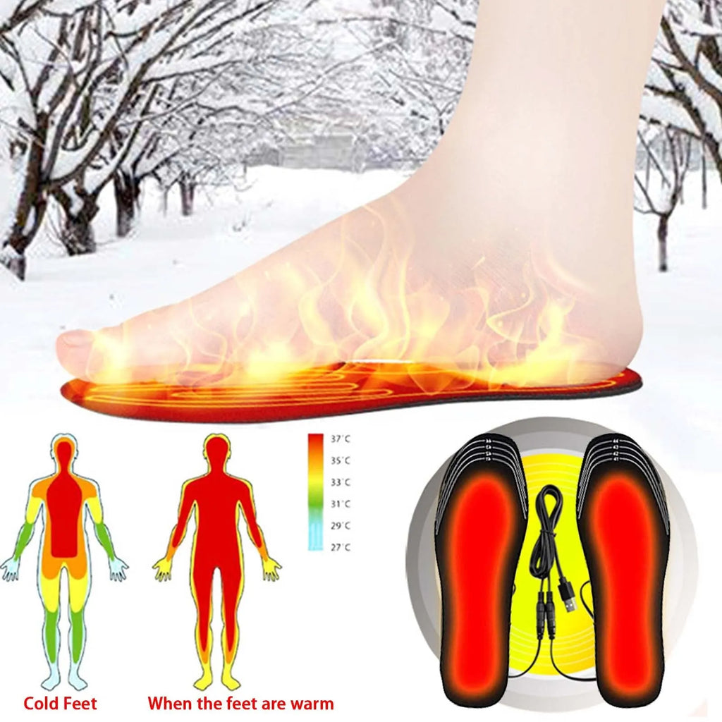 Pair of USB heated shoe insoles with cut-to-fit design for winter warmth