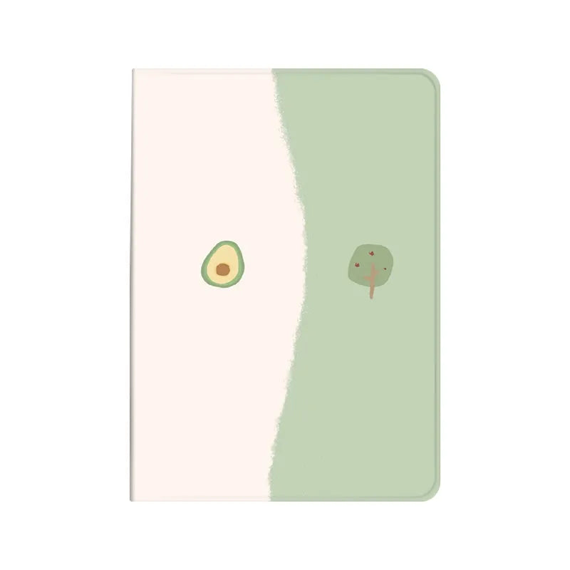Literary avocado cartoon silicone protective case for multiple iPad models in book style with pen slot