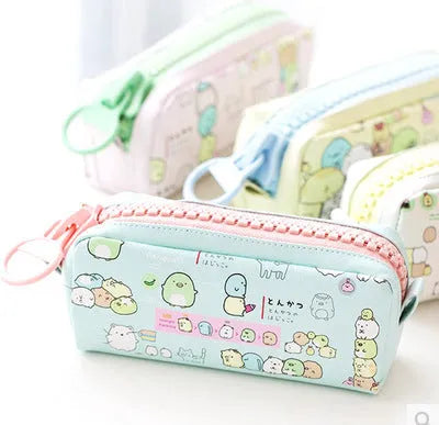 Creative Simple Cute Corner Animal Pencil Case in leather, 16 colour options including Black Cat, Blue, and Fruit Watermelon