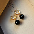 Brown Tigereye stone geometric circle earrings with gold plated Maillard chain in French retro style