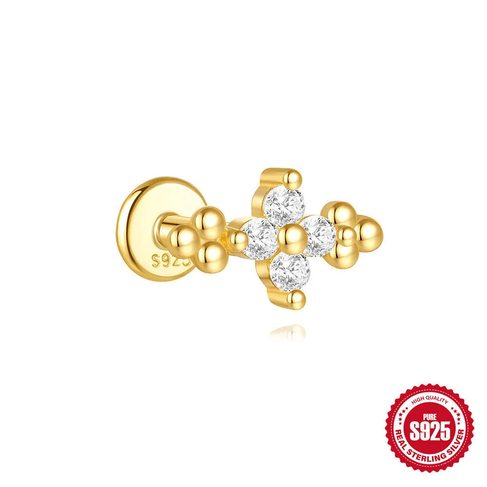 S925 sterling silver geometric moon and star earrings with diamond accents in gold-plated finish