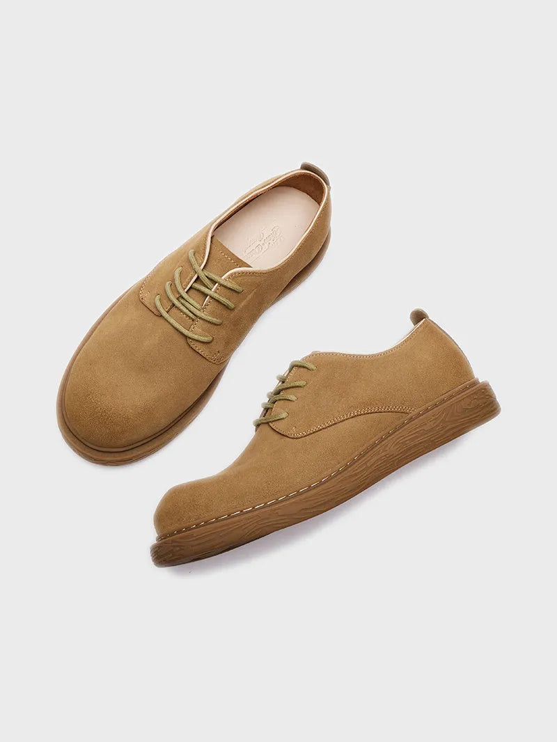 American retro outdoor waterproof cowhide derby work shoes for men in light brown, lace-up style