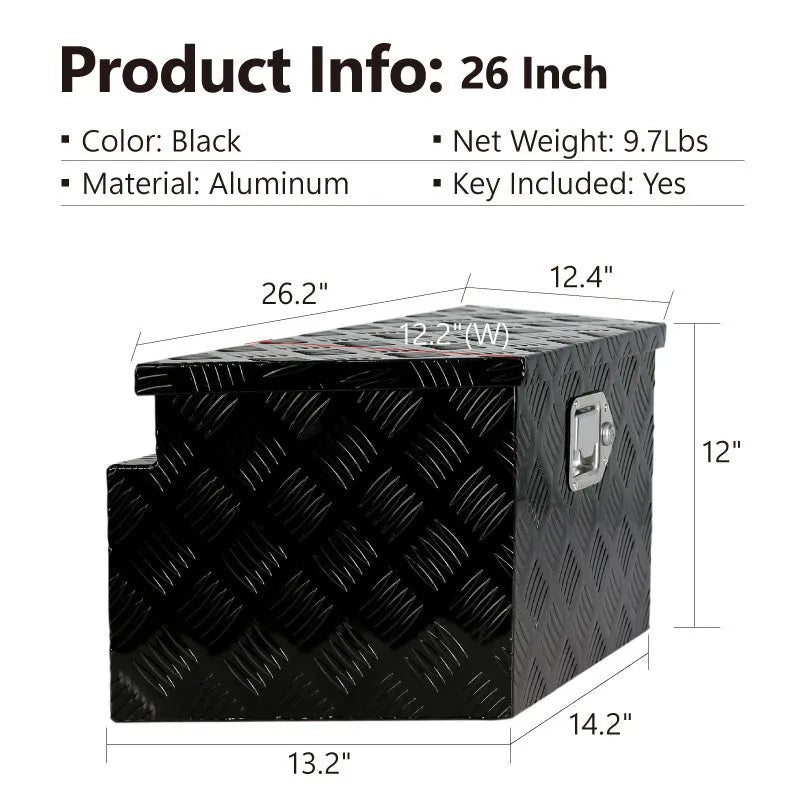 Black 26-inch aluminium alloy toolbox with lockable T Casting Box design.