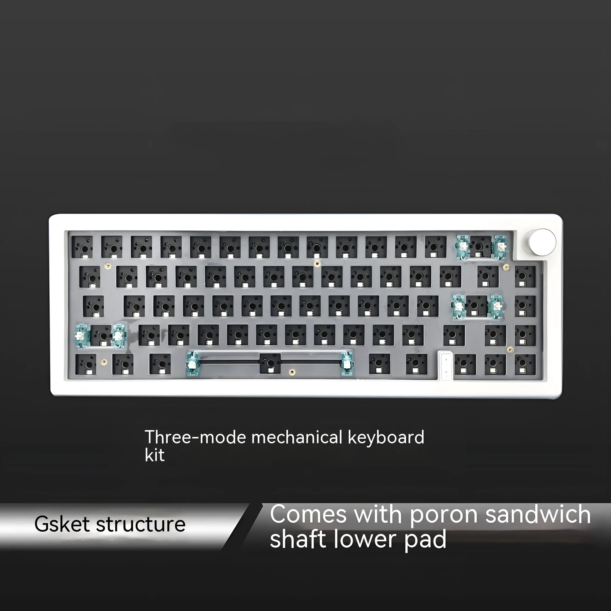 DIY mechanical keyboard kit with RGB backlighting, knob control, and seven colour options