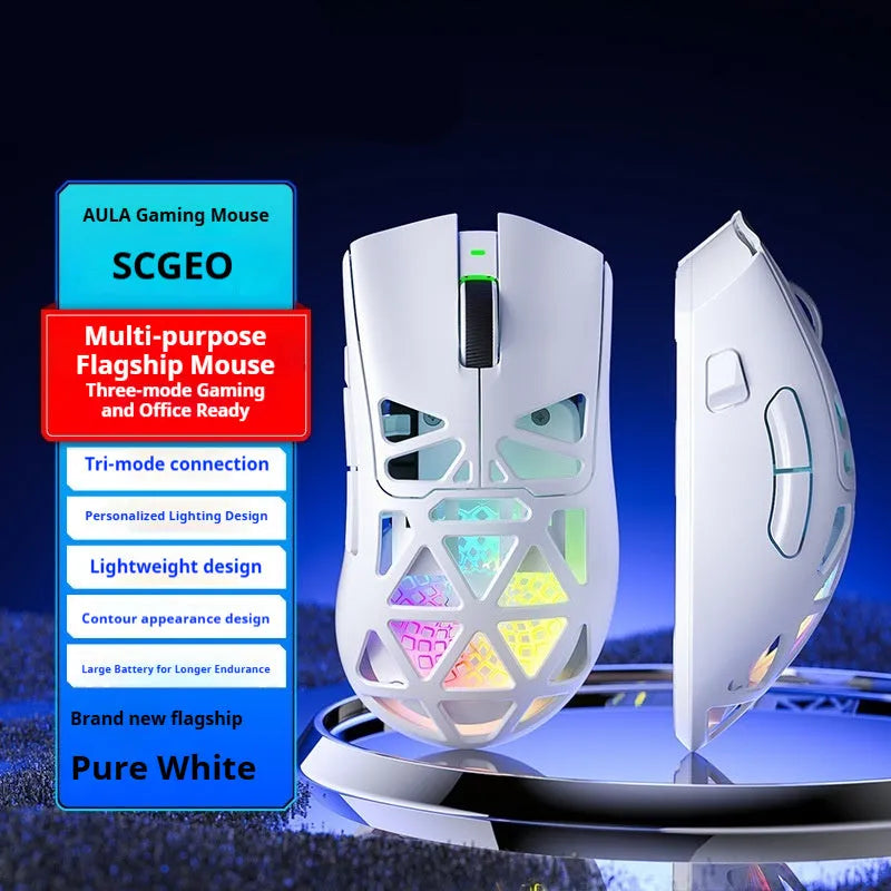 SC620 wireless three-mode mouse with hollowed shell, 122x64x40mm, in black with contour line detail