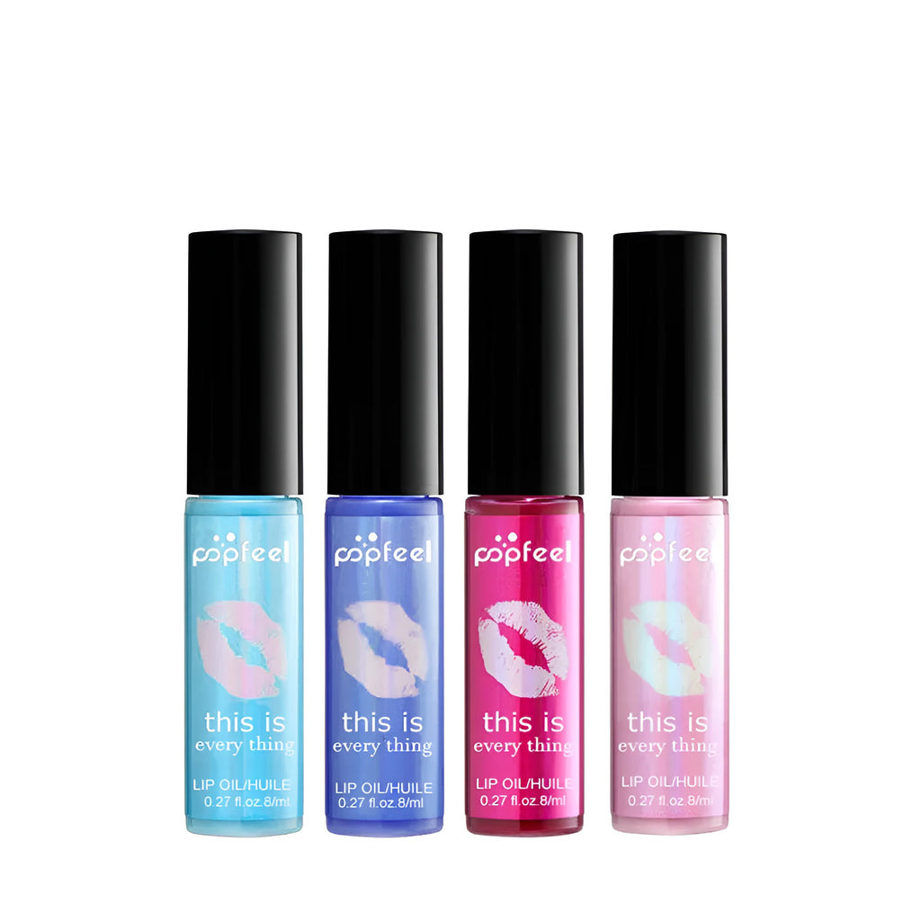 Transparent lip gloss in four colours light blue navy blue pink rose red with multivitamins nourishing formula