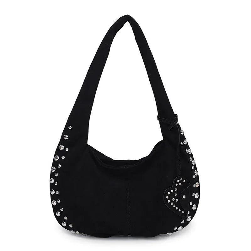 Strapless soft plush underarm tote handbag in a retro style, shown in one of its colour options.