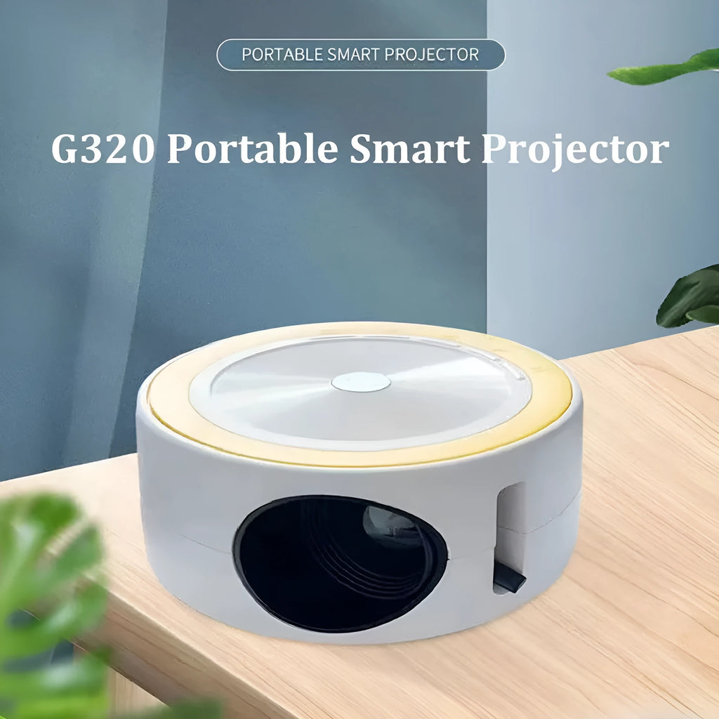 Wired home LED projector YT200 in compact 110x47mm casing with remote control and USB cord