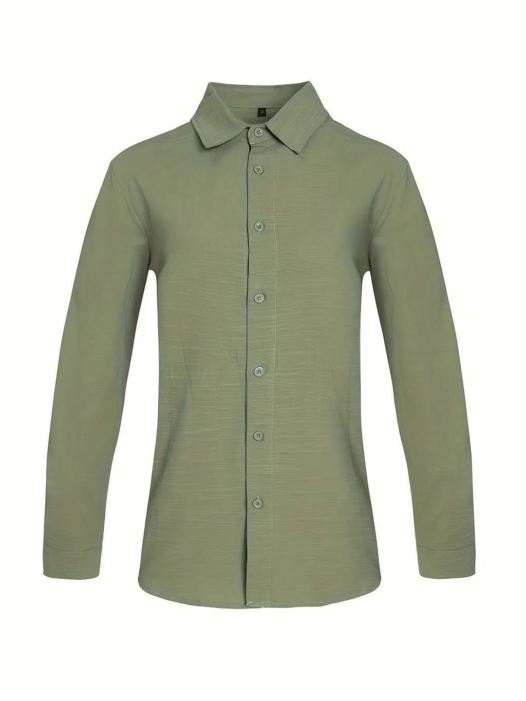 Light green linen men's casual shirt with lapel collar and long sleeves, front view