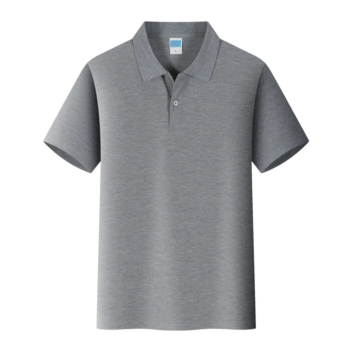 Short-sleeved straight-cut cotton pullover work shirt on a hanger, shown in a solid colour for embroidery.