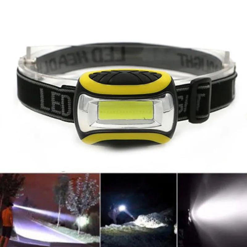 Yellow plastic three-speed COB LED headlamp for outdoor and work use