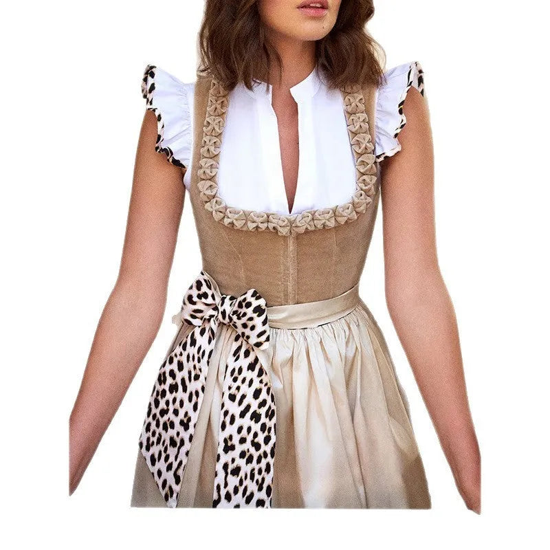 Khaki German Oktoberfest style women's dress in cotton-polyester blend fabric