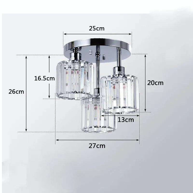 Modern crystal ceiling light in black finish with metal frame and crystal accents for corridor or entrance use