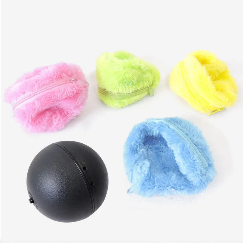 Pet electric toy ball automatic plush ball 8 cm non-toxic safe play with fleece attachments