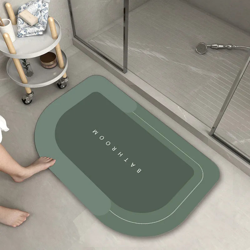 Machine-woven blended bathroom foot mat in Lake Baikal blue oval shape, 50x80cm size