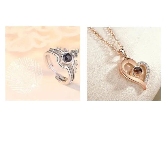 I Love You necklace with zircon pendant in silver, 100 languages design, chain length 40+5 cm