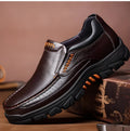 Men's black business casual leather slip-on shoes with rubber sole