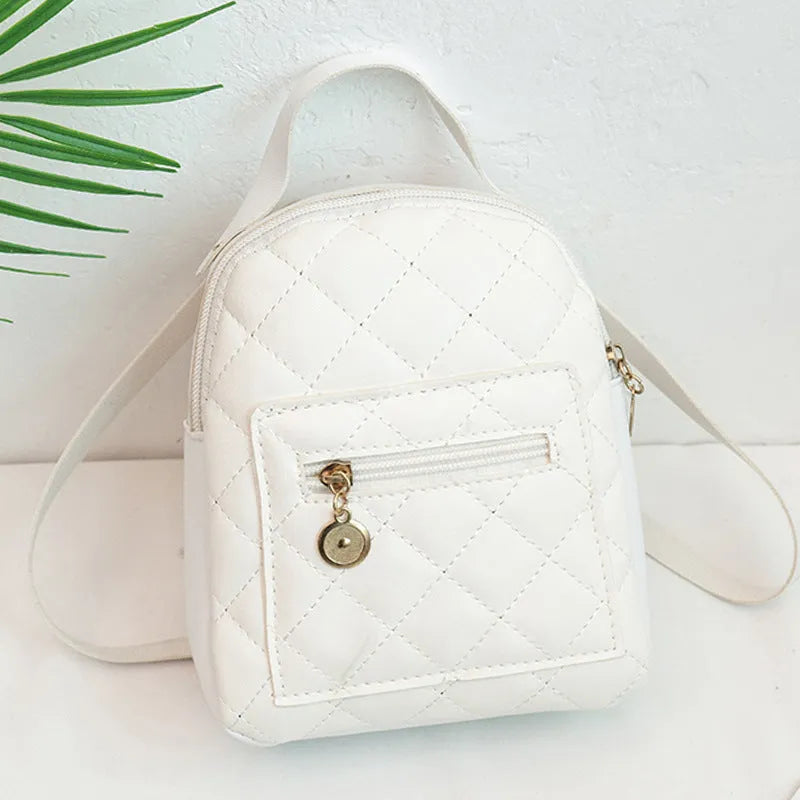 Korean-style embroidered PU school backpack in black with sandwich pockets and soft carry handles