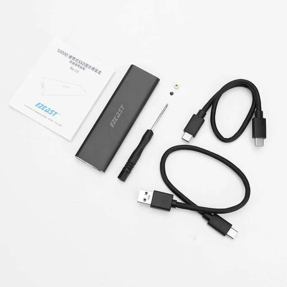 M.2 NVMe SSD enclosure with USB 3.1 Gen2 connection, aluminium body, supports 2280 form factor, 103mm length