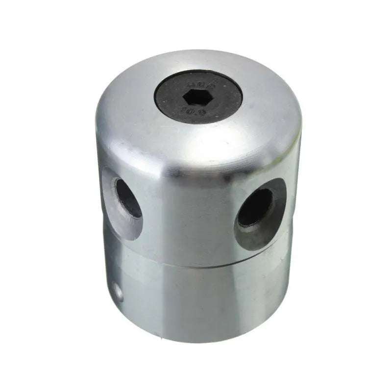 Silver aluminium grass trimmer head with four light yellow square strings for lawn mower accessories