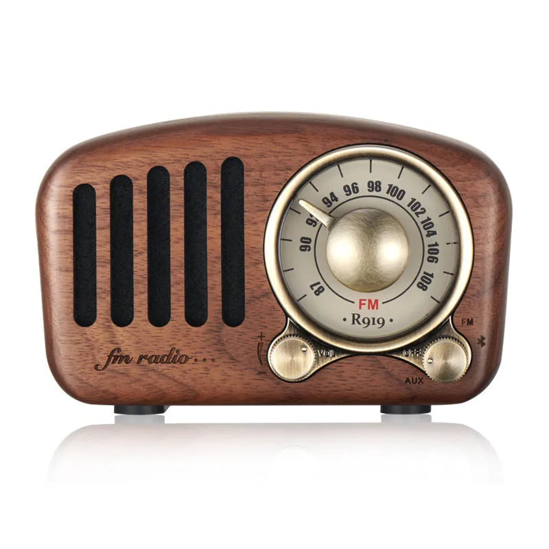Retro wooden wireless mini speaker in cherry wood or walnut finish with Bluetooth connectivity