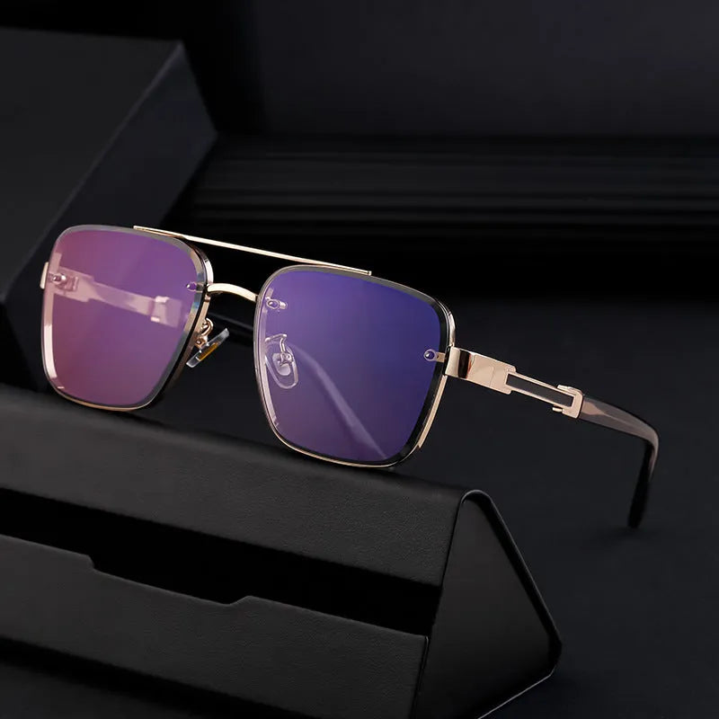 Men's vintage sunglasses with PC lenses in gold gradient blue colour option