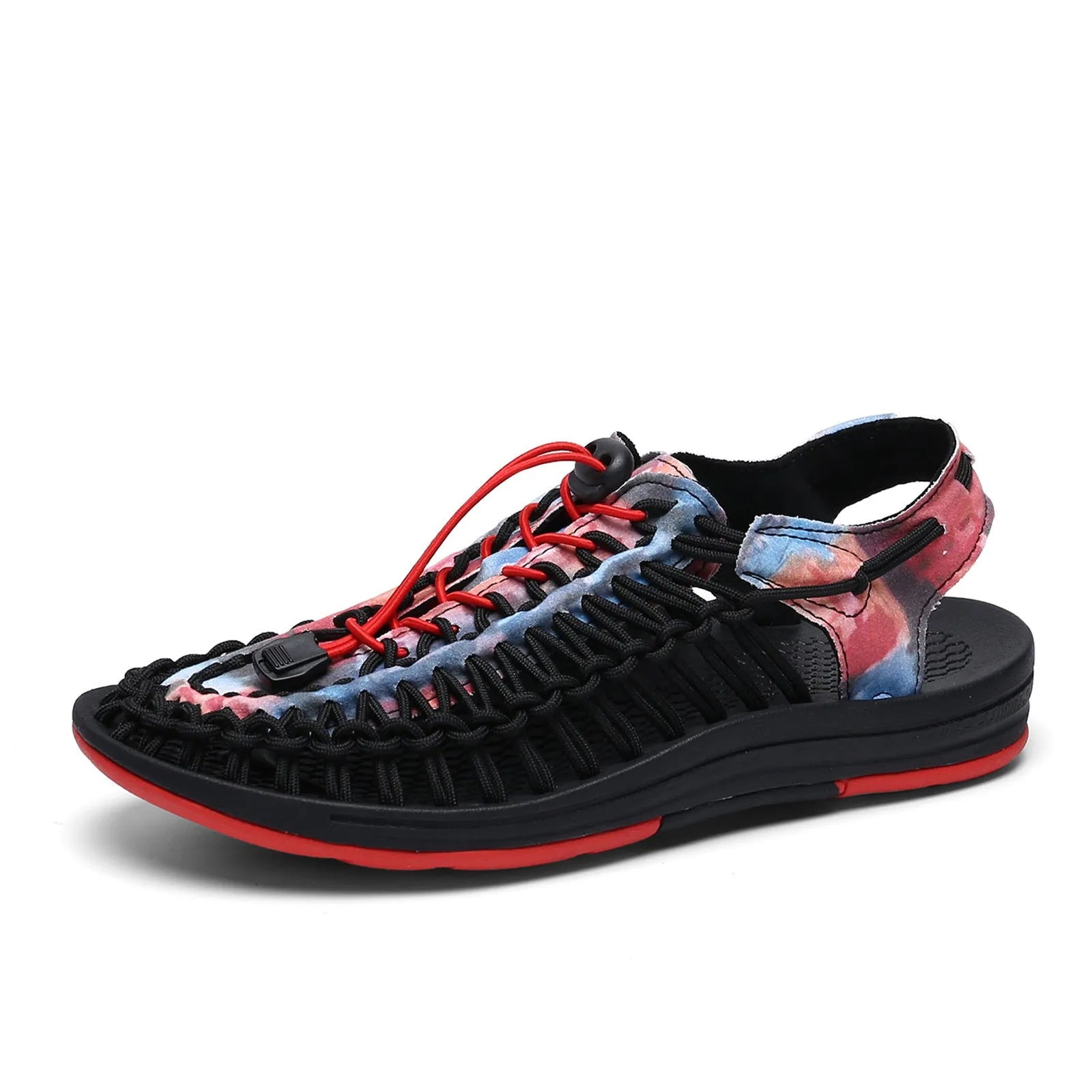 Woven Roman-style sandals with drawstring tie closure in multiple colour options