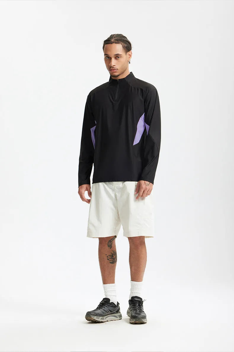 Men's lightweight polyester casual shirt in black or beige with optional long or short sleeves