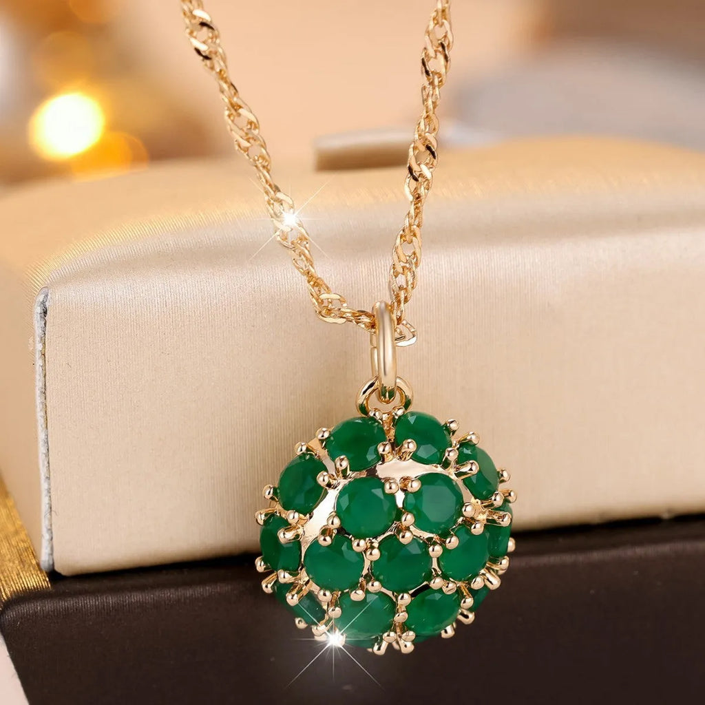 Women's round emerald full diamond necklace with adjustable chain in champagne gold