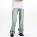 Blue retro loose casual trousers with rabbit fur fabric elastic material shown on mannequin